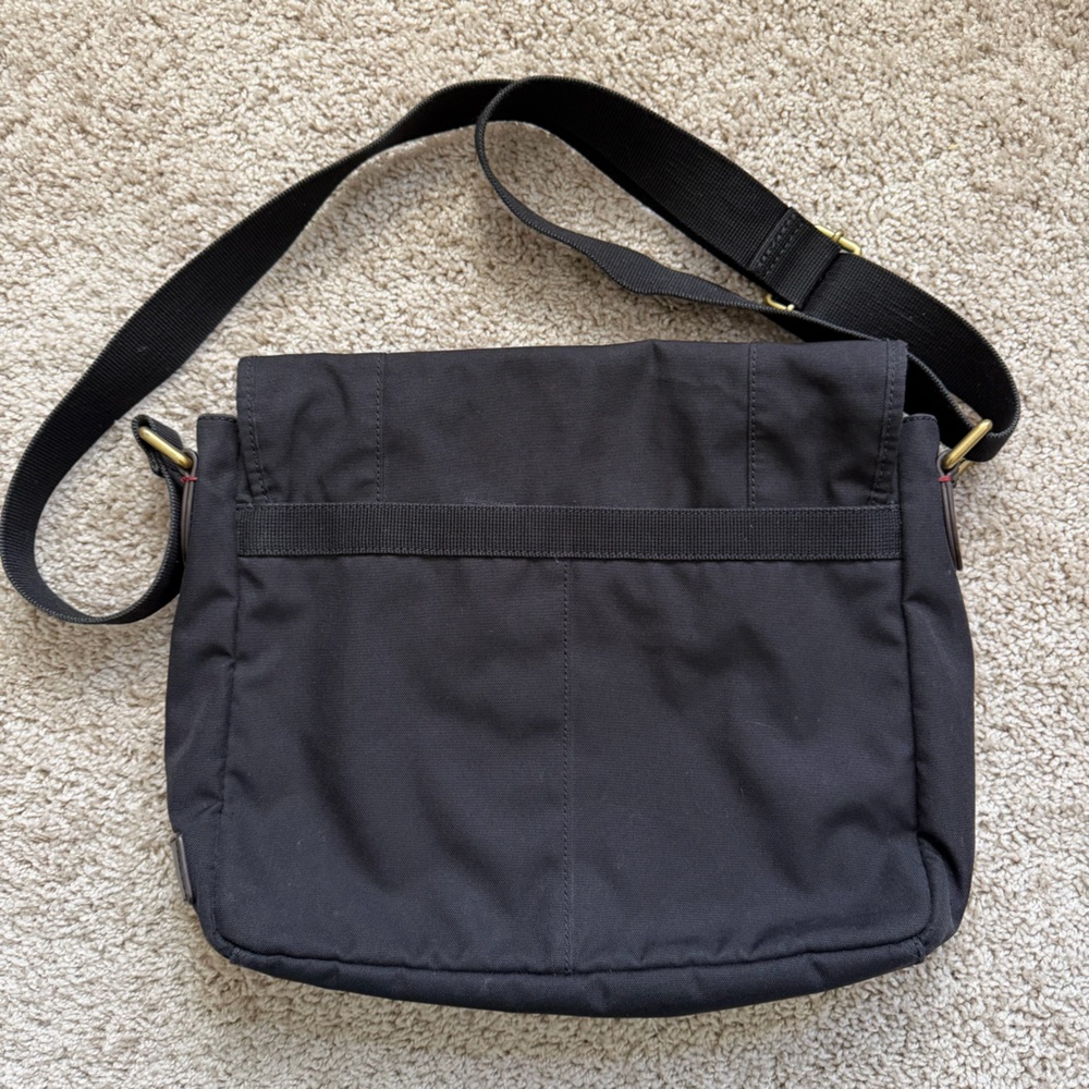 Fossil Black Canvas Messenger Bag Leather Trim Laptop Crossbody Shoulder Bag - Picture 7 of 12